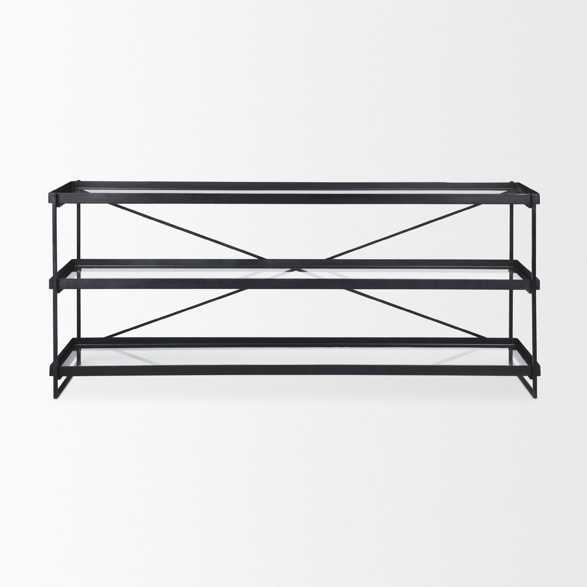 Trey Black Metal with Glass Console Table - Ornate Home