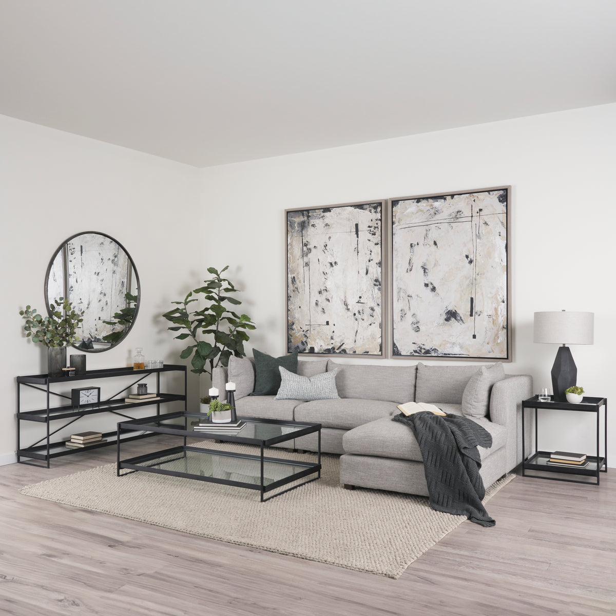 Trey Black Metal with Glass Console Table - Ornate Home