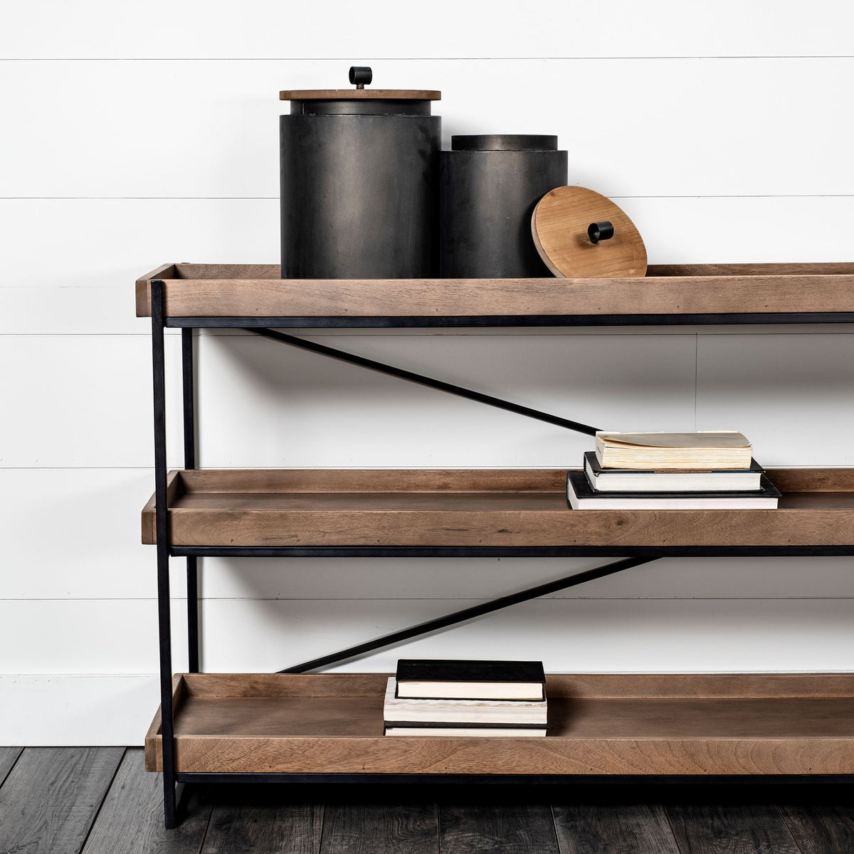 Trey Brown/Black Wood and Iron Console Table - Ornate Home