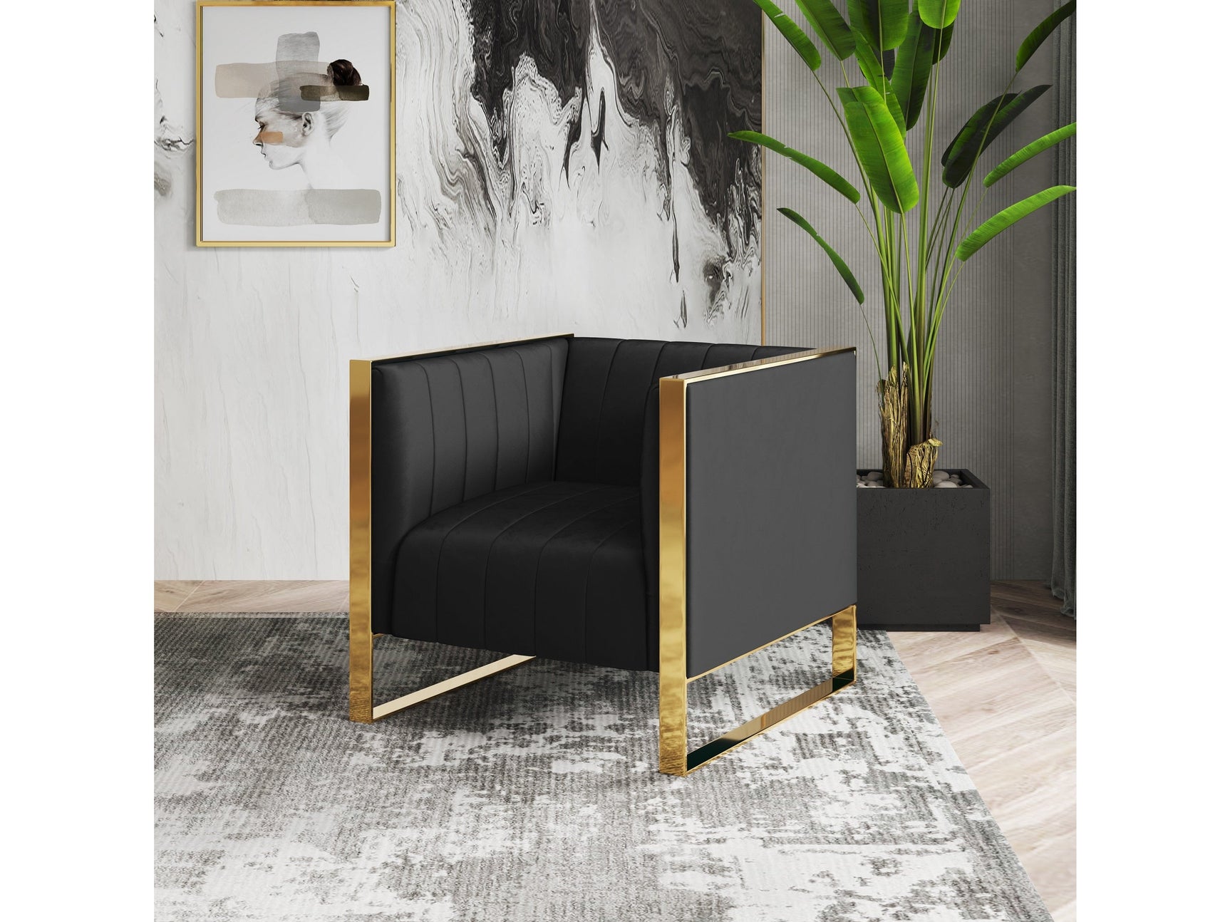 Trillium Accent Chair in Black and Gold (set of 2) - Ornate Home