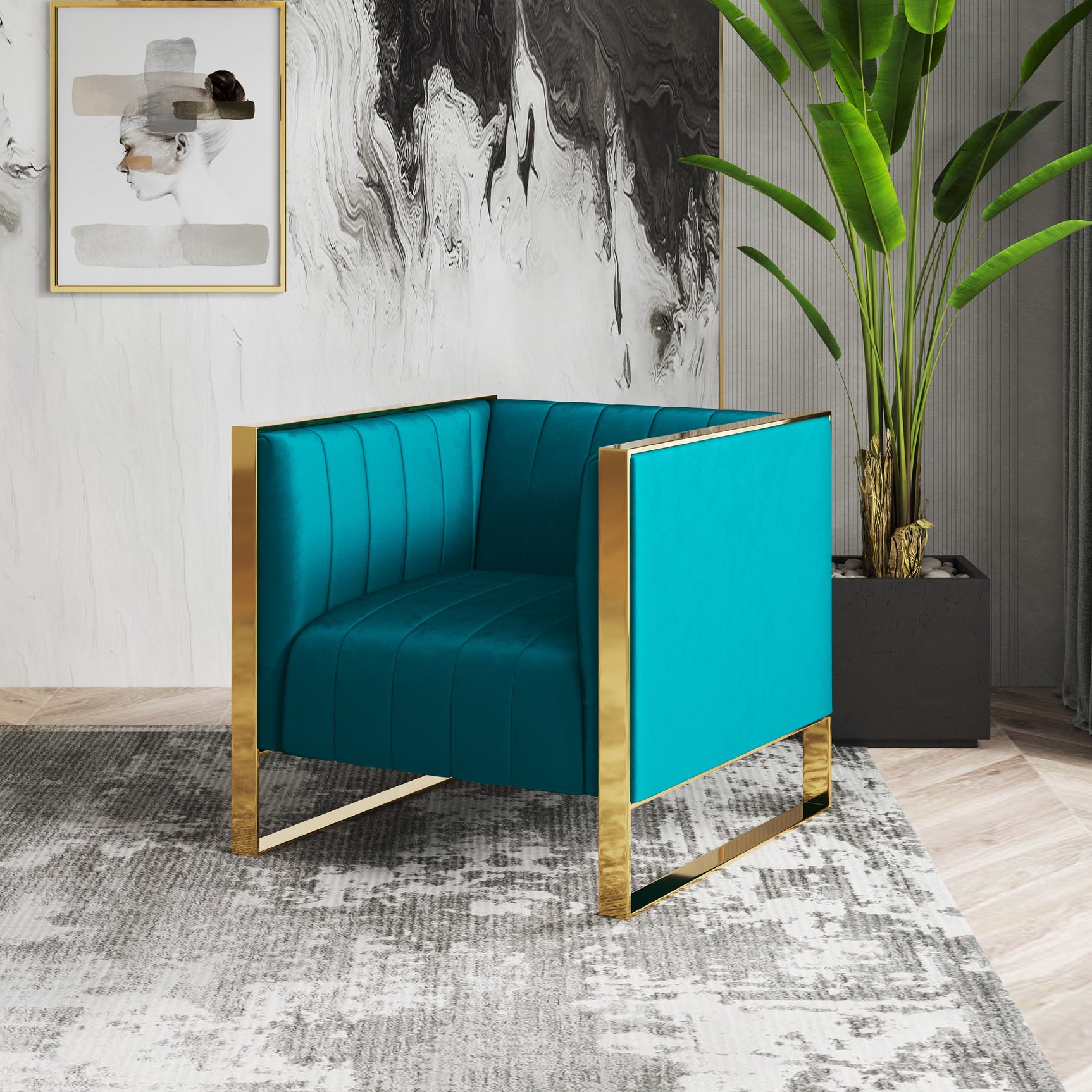 Trillium Accent Chair in Teal and Gold - Ornate Home