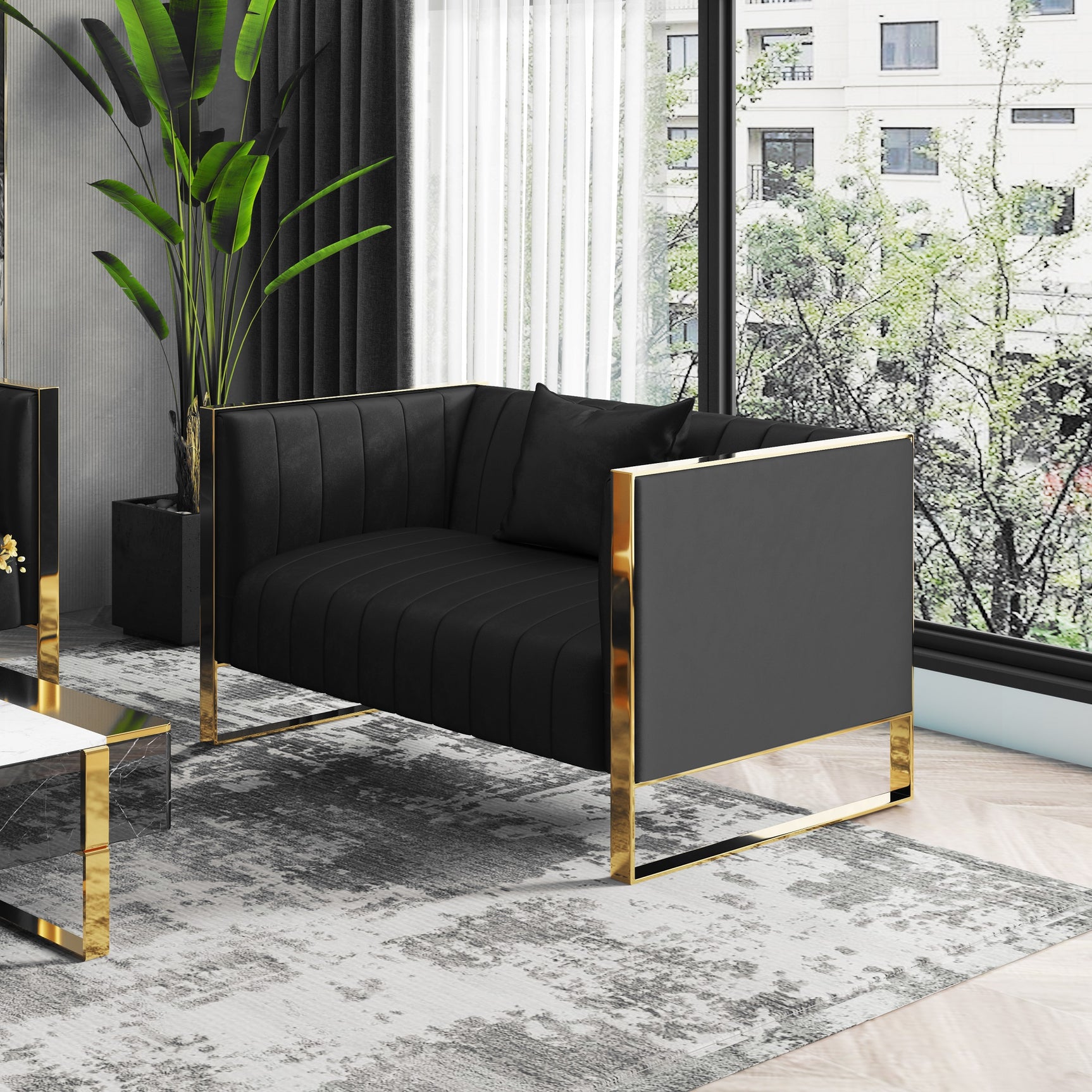 Trillium Loveseat in Black and Gold - Ornate Home
