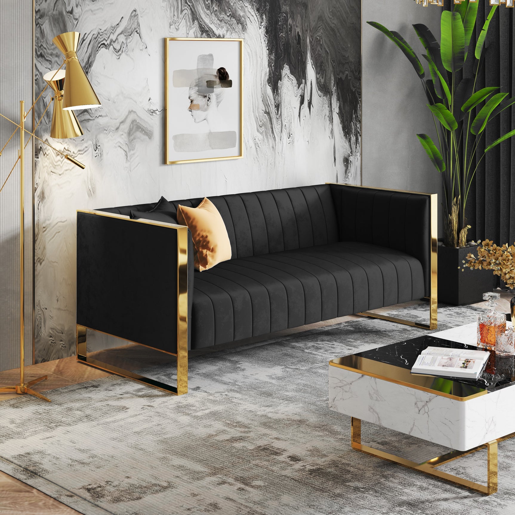 Trillium Sofa in Black and Gold - Ornate Home
