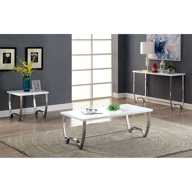 Trina White/Chrome End Table - Ornate Home