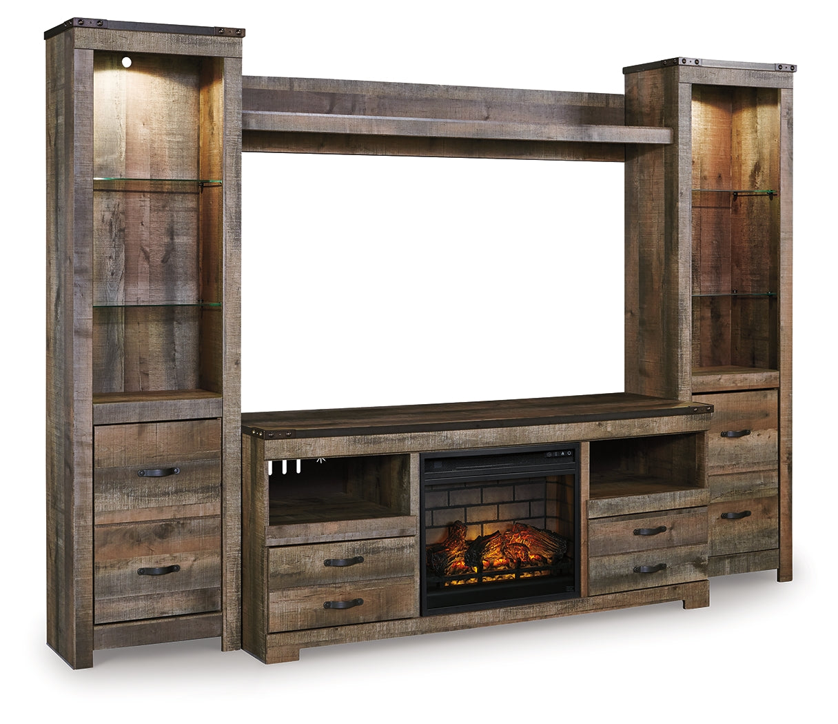 Trinell Brown 4-Piece Entertainment Center with Electric Fireplace (Online Special Price) - Ornate Home