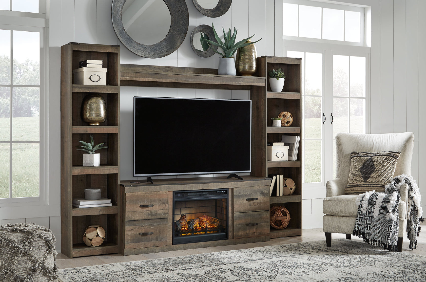 Trinell Brown 4-Piece Entertainment Center with Electric Fireplace - Ornate Home