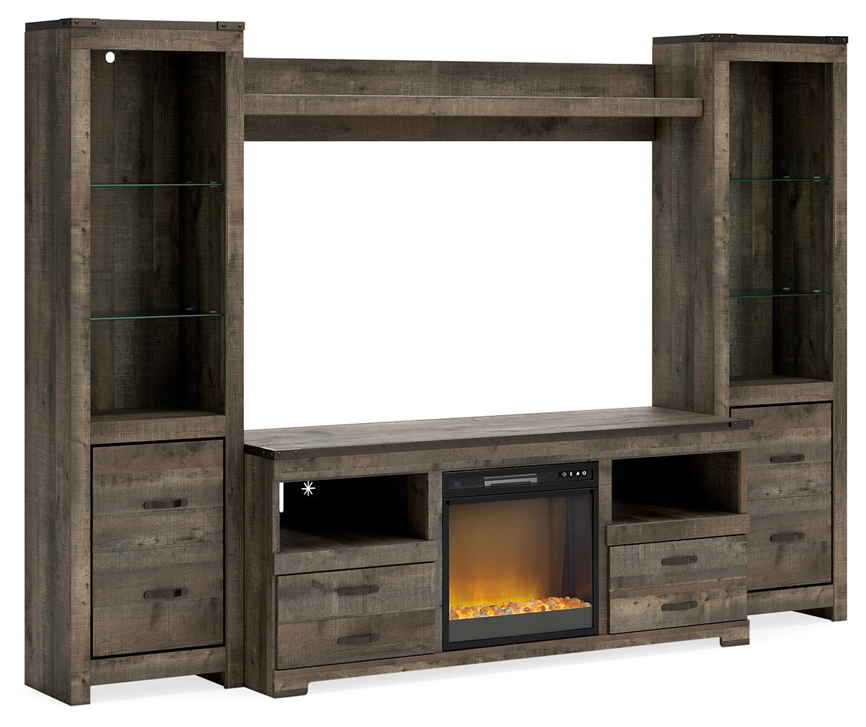 Trinell Brown 4-Piece Entertainment Center with Electric Fireplace - Ornate Home