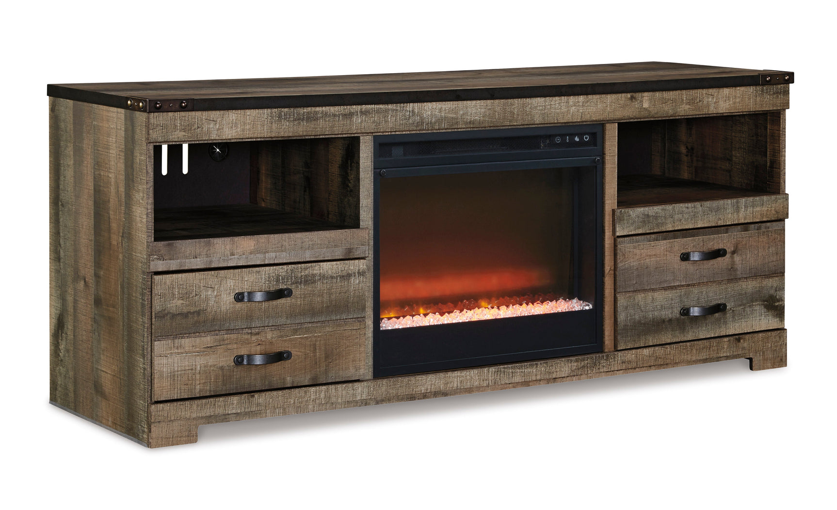Trinell Brown 63" TV Stand w/ W100-02 Electric Fireplace (Online Special Price) - Ornate Home
