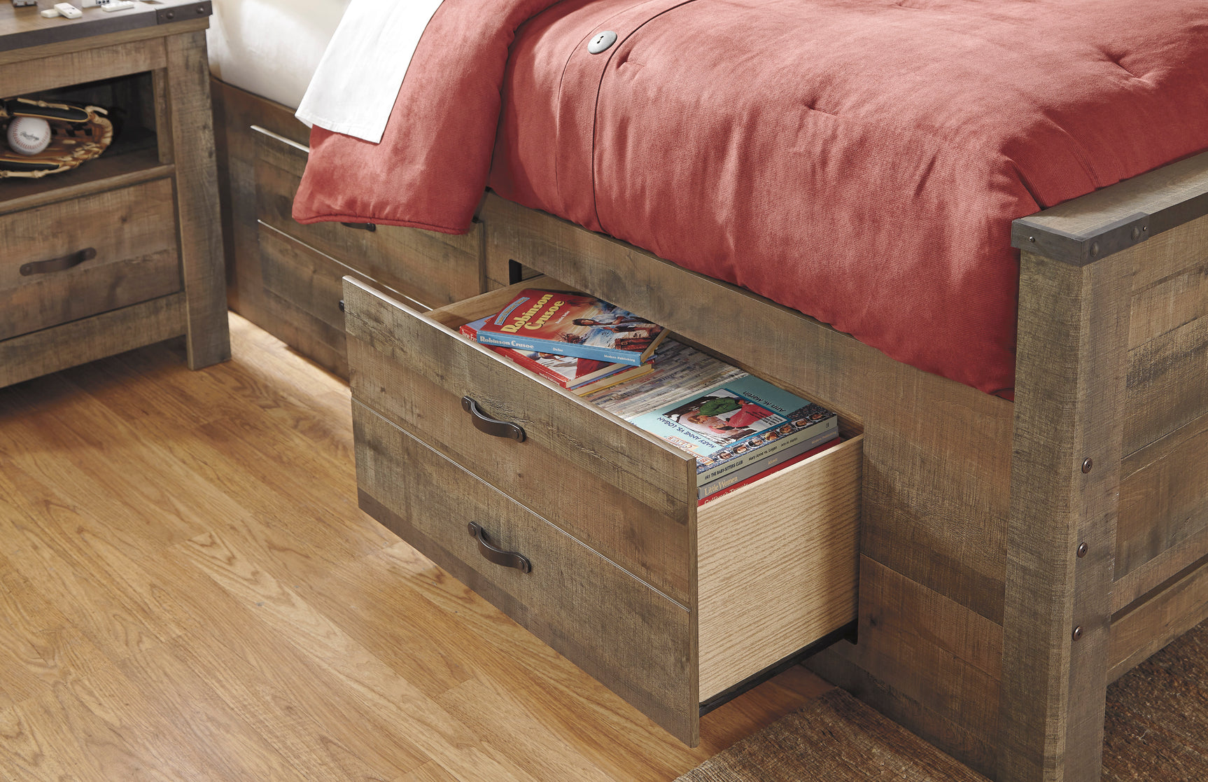 Trinell Brown Full Bookcase Bed with 2 Storage Drawers - Ornate Home