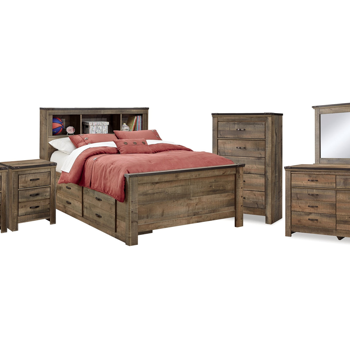 Ashley Furniture Trinell Brown Full Bookcase Storage Bed & Dresser & Mirror & Chest & 2 Nightstands | Ornate Home Ashley Furniture Trinell Brown Full Bookcase Storage Bed & Dresser & Mirror & Chest & 2 Nightstands | Ornate Home