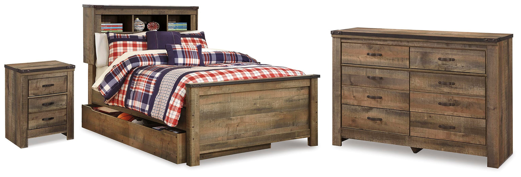 Trinell Brown Full Bookcase Storage Bed, Dresser and Nightstand - Ornate Home