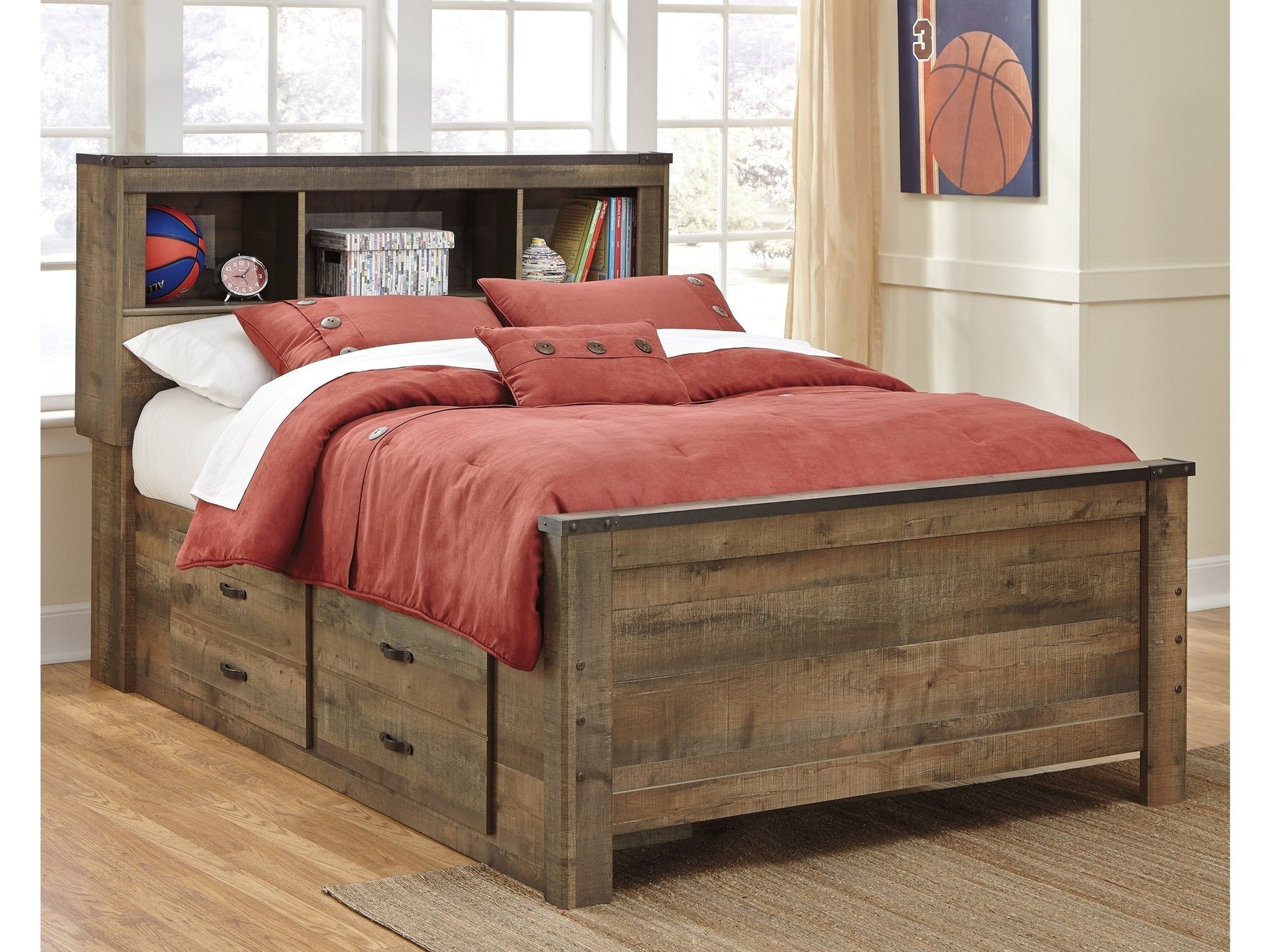 Trinell Brown Full Bookcase Youth Bed with 2 Sided Storage - Ornate Home