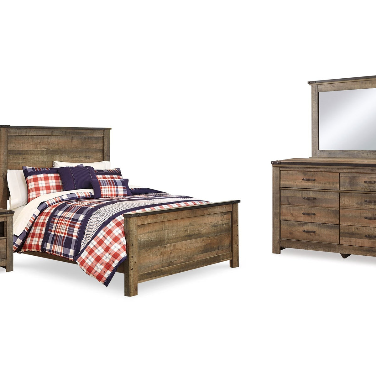 Ashley Furniture Trinell Brown Full Panel Bedroom Set with Dresser, Mirror and Nightstand