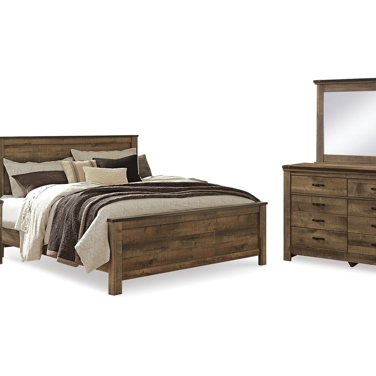 Ashley Furniture Trinell Brown King Panel Bedroom Set with Dresser, Mirror and 2 Nightstands | Ornate Home Ashley Furniture Trinell Brown King Panel Bedroom Set with Dresser, Mirror and 2 Nightstands | Ornate Home