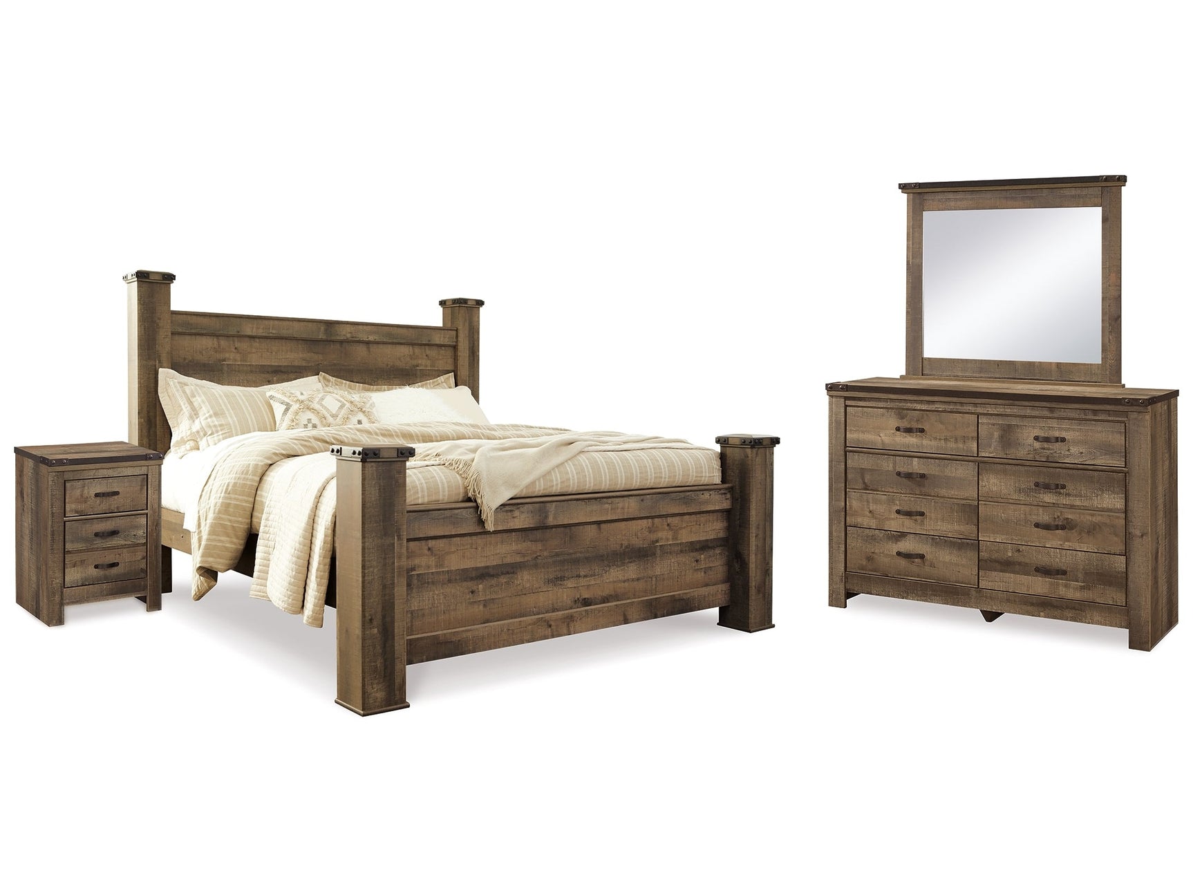 Trinell Brown King Poster Bedroom Set with Dresser, Mirror and Nightstand (Online Special Price) - Ornate Home