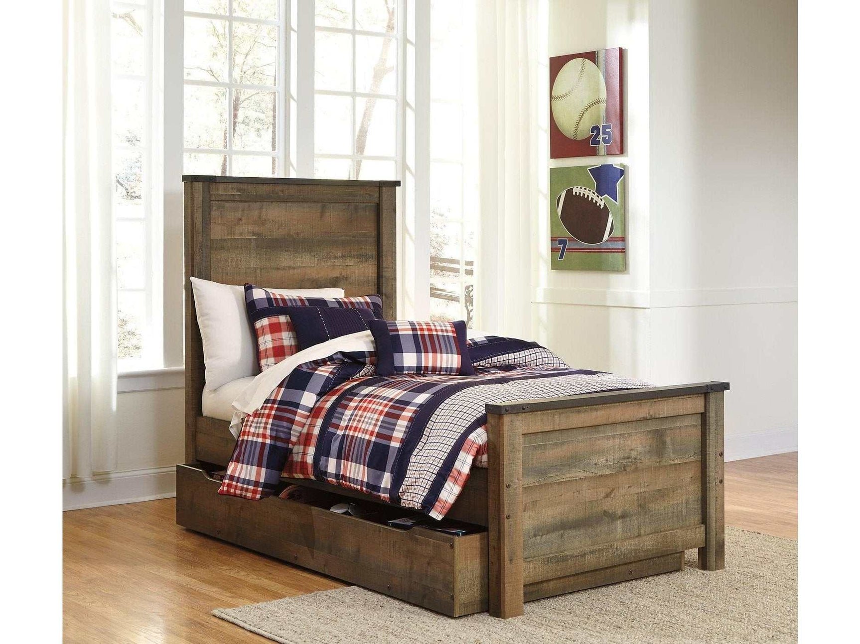 Trinell Brown Twin Panel Bed with 1 Large Storage Drawer (Online Special Price) - Ornate Home