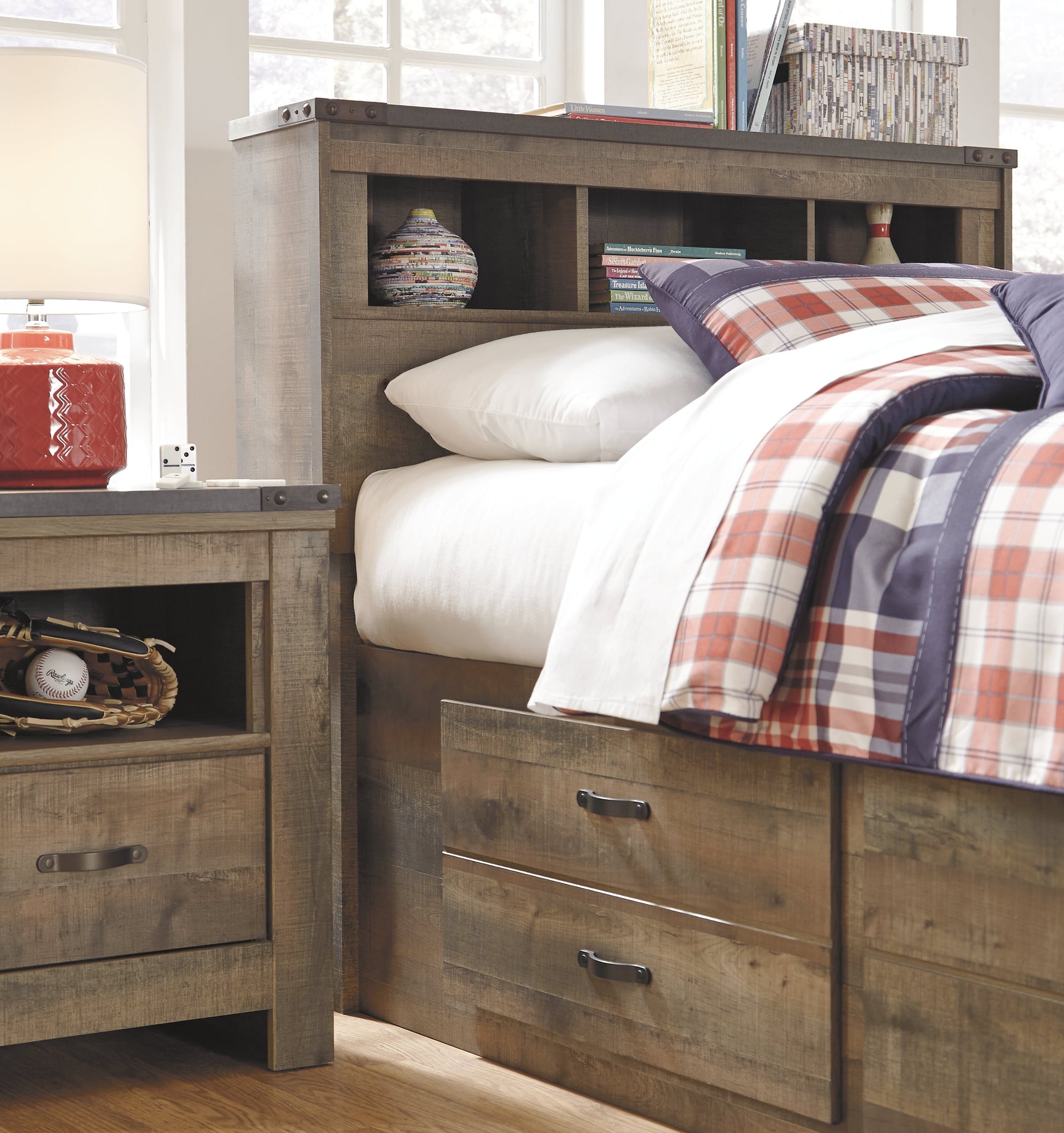 Trinell Brown Twin Panel Bedroom Set with Storage and Nightstand (Online Special Price) - Ornate Home