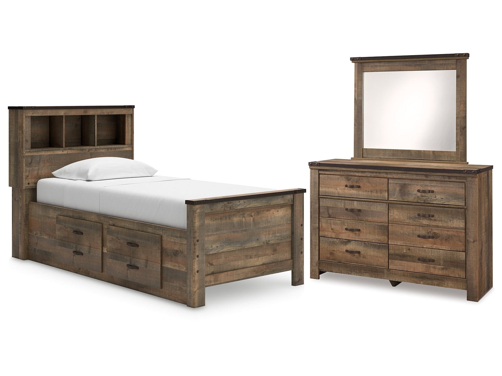 Trinell Twin Bookcase Storage Bed, Dresser and Mirror (Online Special Price) - Ornate Home