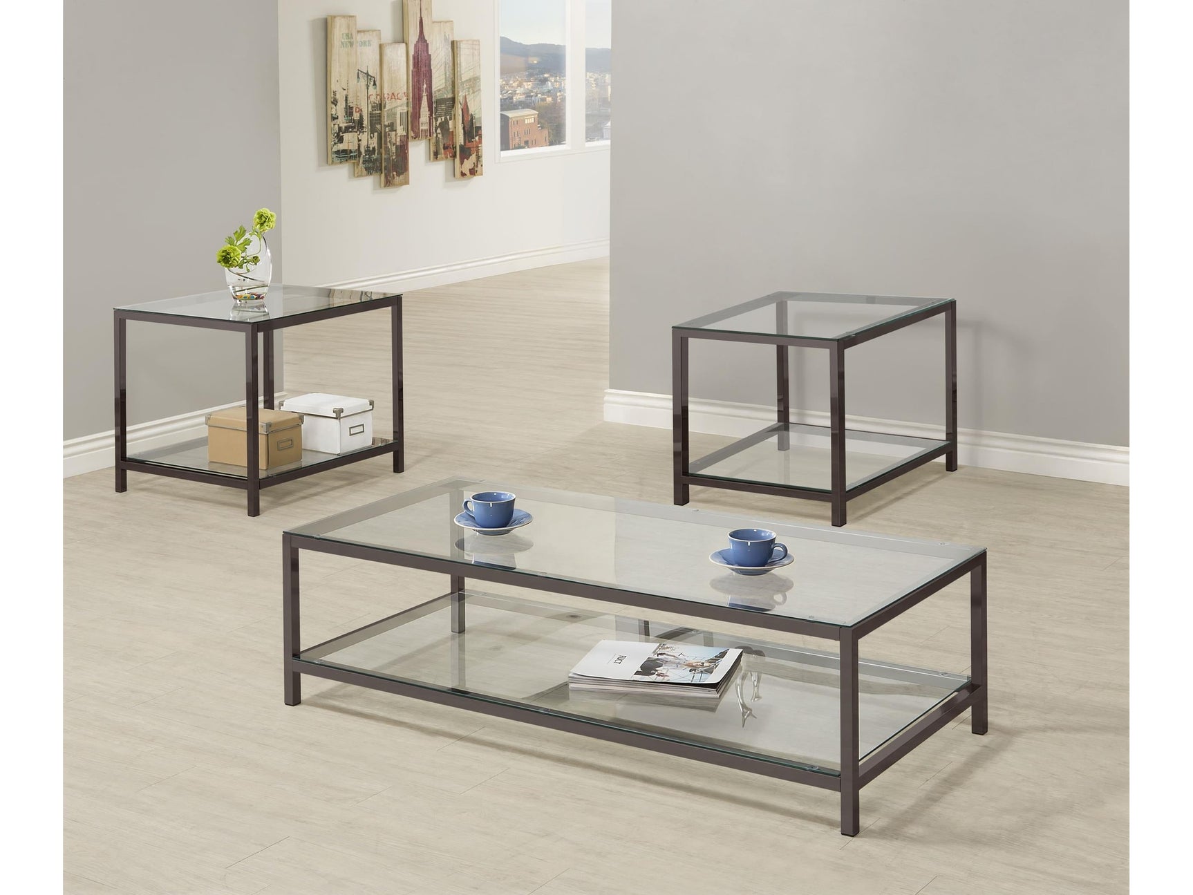 Trini Black Nickel 3-piece Coffee and End Table Set - Ornate Home