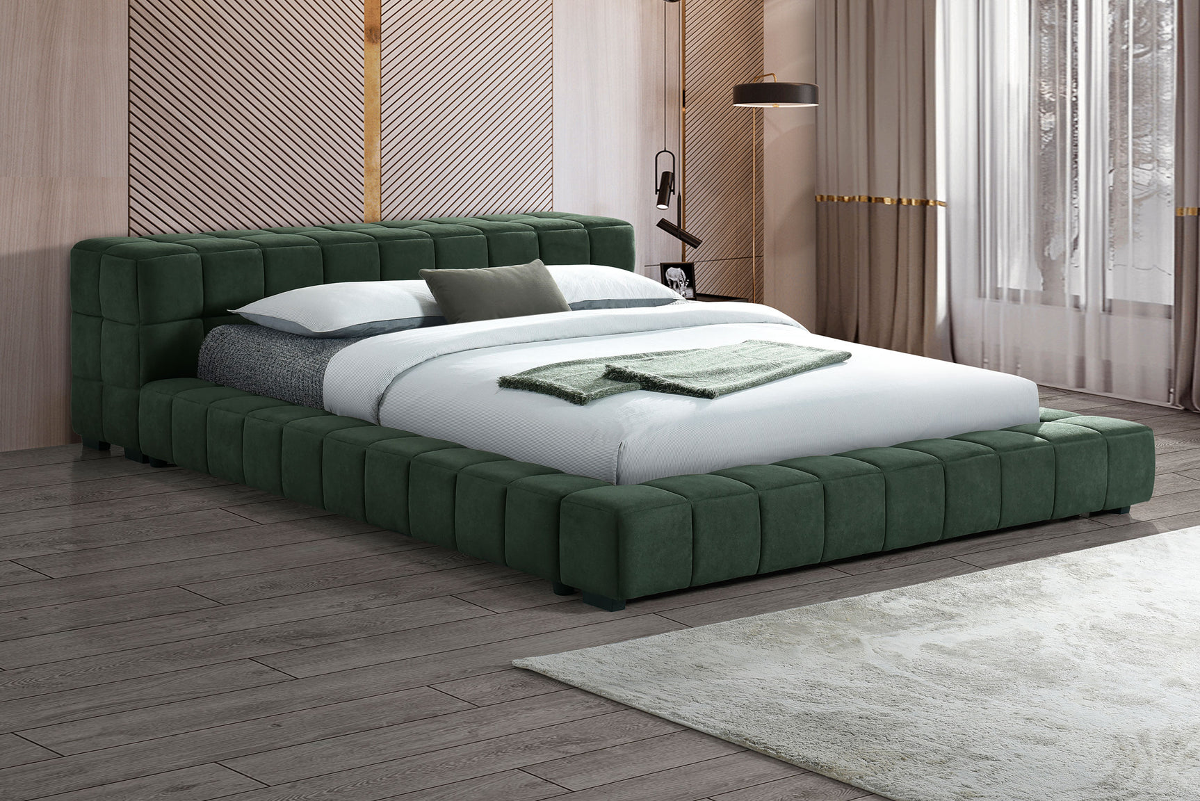 Trinity Green Queen Upholstered Platform Bed - Ornate Home