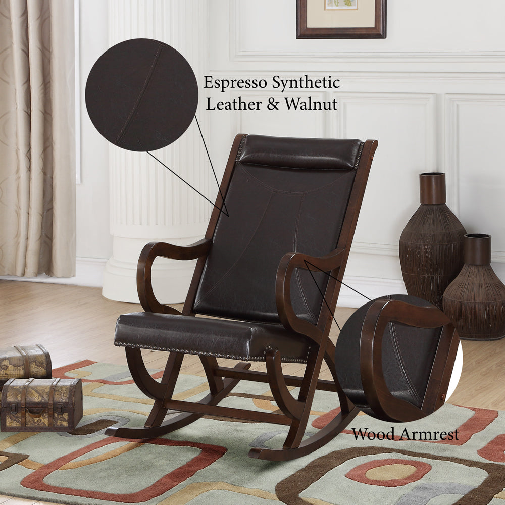 Triton Espresso PU & Walnut Rocking Chair - Ornate Home
