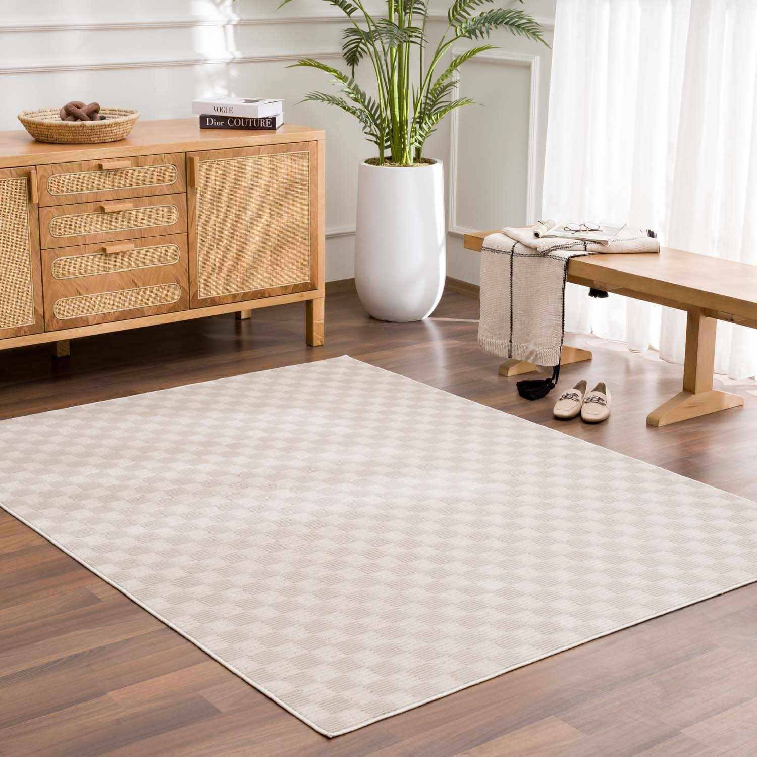 Truls 3D Checkered Washable Rug - Biscotti - Ornate Home