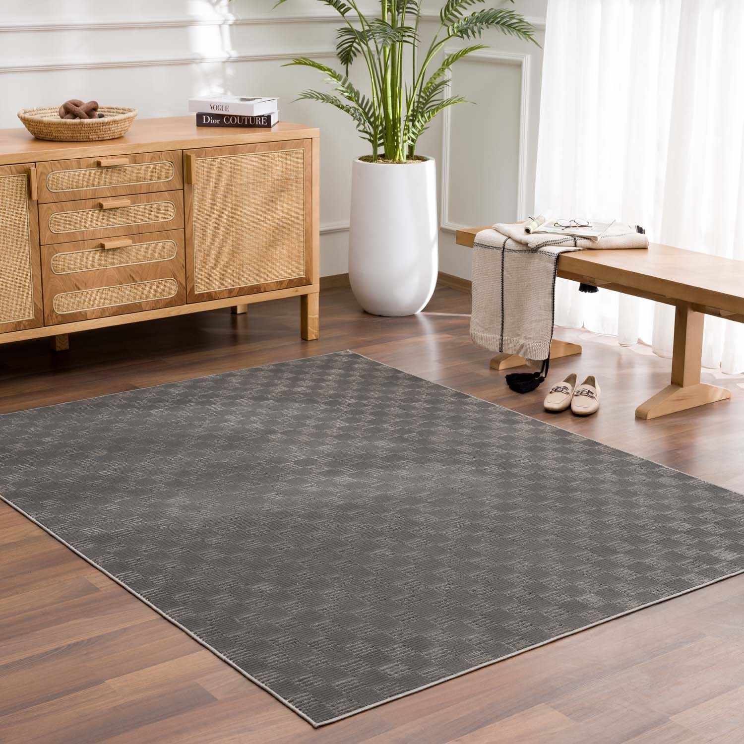 Truls 3D Checkered Washable Rug - Black - Ornate Home