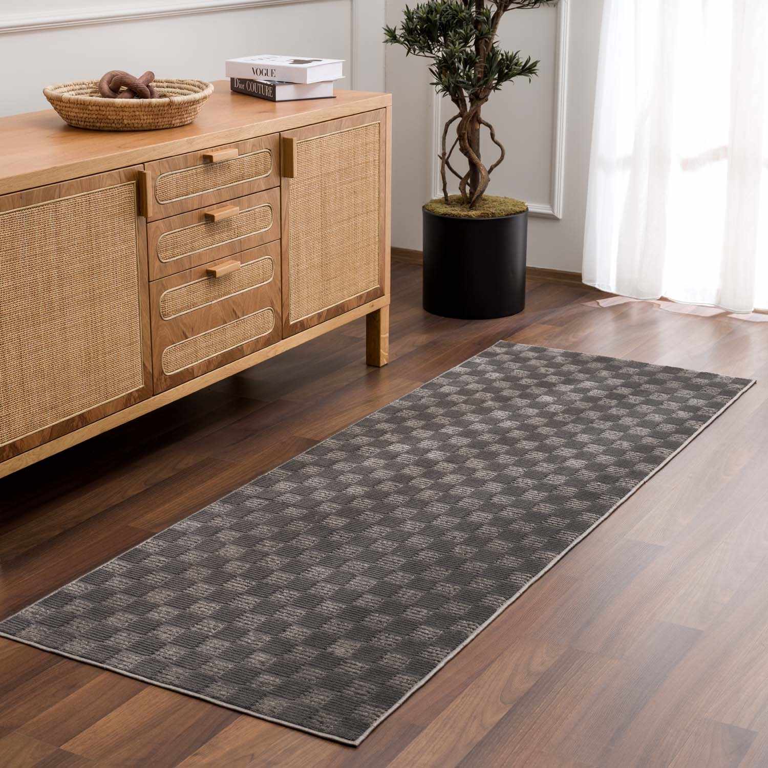 Truls 3D Checkered Washable Rug - Black - Ornate Home