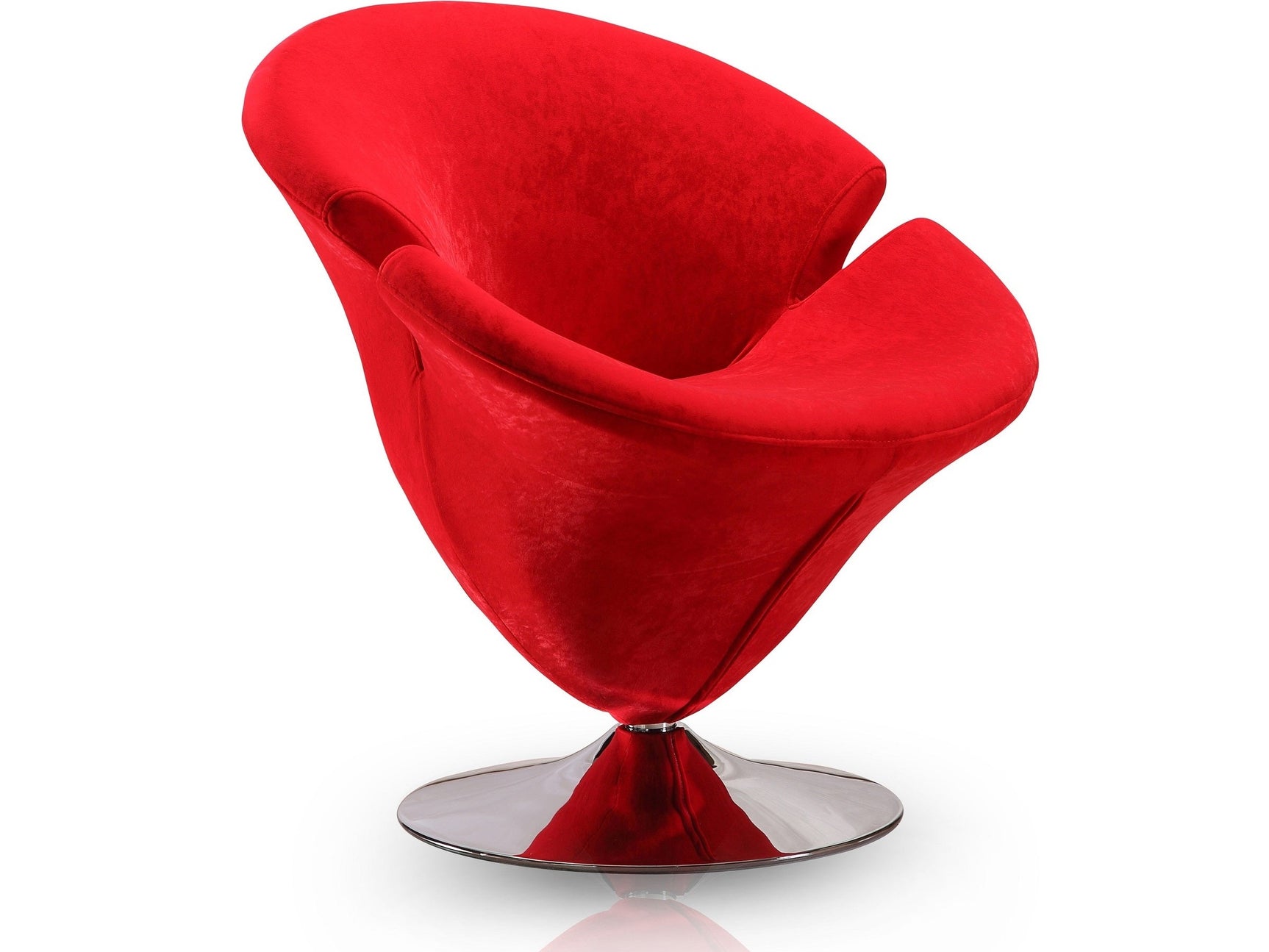 Tulip Swivel Accent Chair in Red and Polished Chrome - Ornate Home