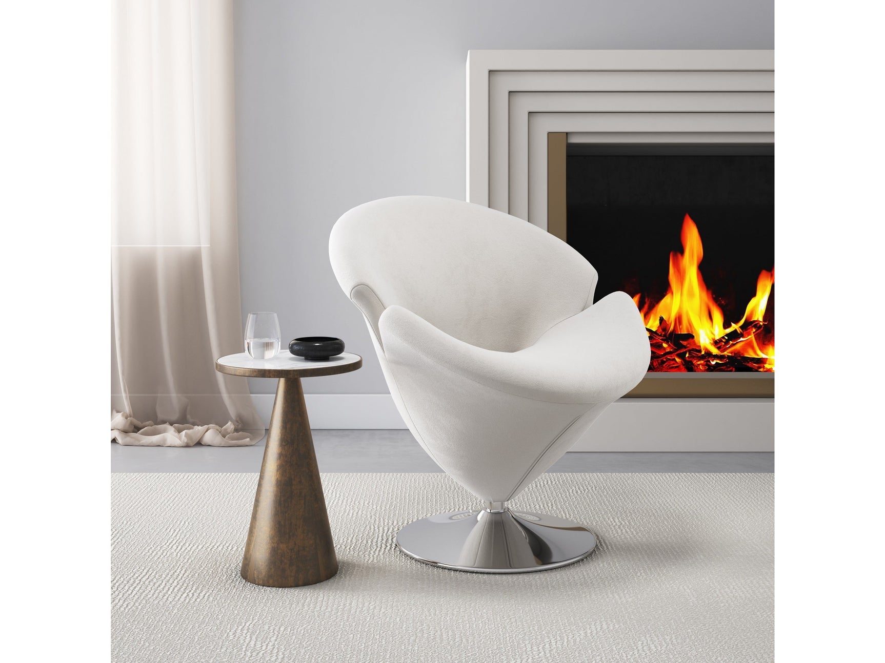 Tulip Swivel Accent Chair in White and Polished Chrome (set of 2) - Ornate Home