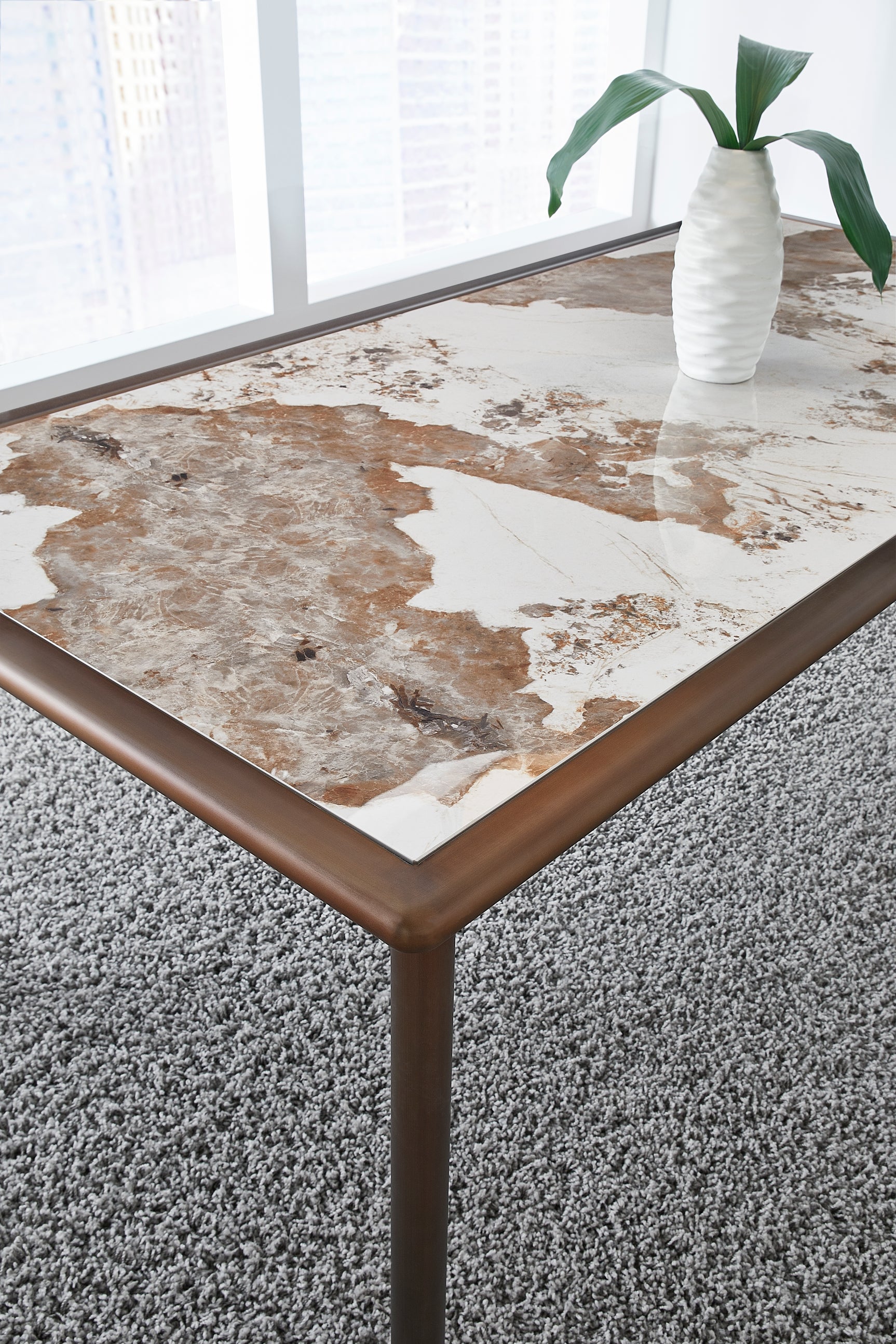 Tulum Stone Top Dining Table with Bronze Metal Base - Ornate Home