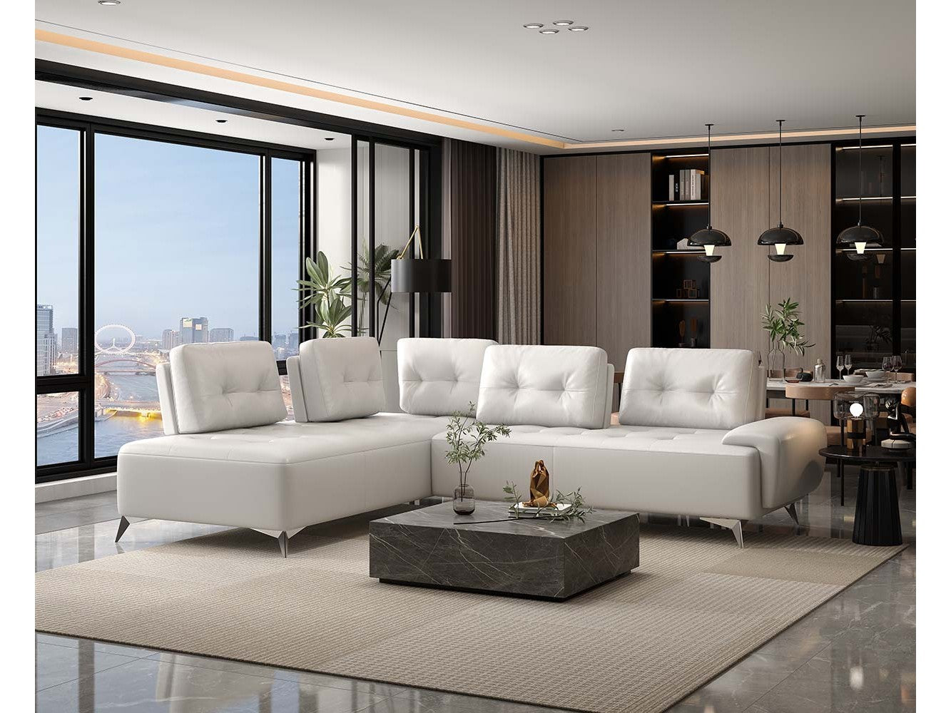 Turano Pearl White Leather Sectional Sofa - Ornate Home