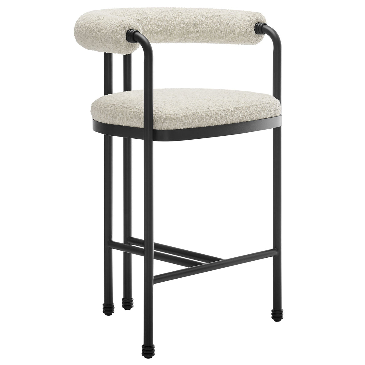 Turin Black/Pearl Curved Back Boucle and Metal Counter Stool - Ornate Home