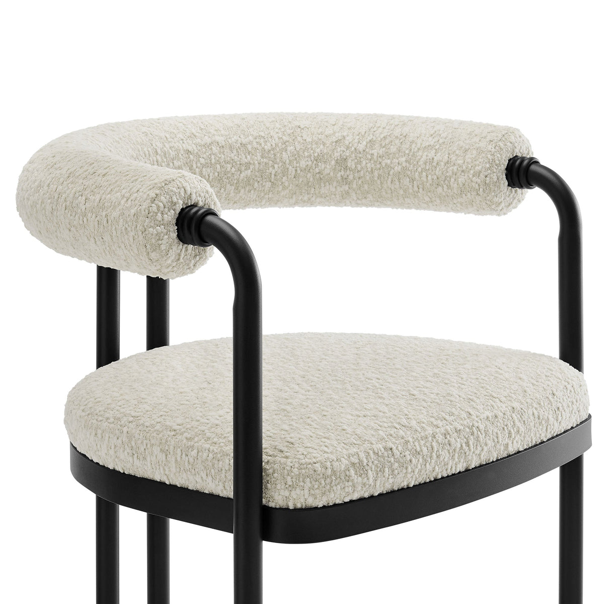 Turin Black/Pearl Curved Back Boucle and Metal Counter Stool - Ornate Home
