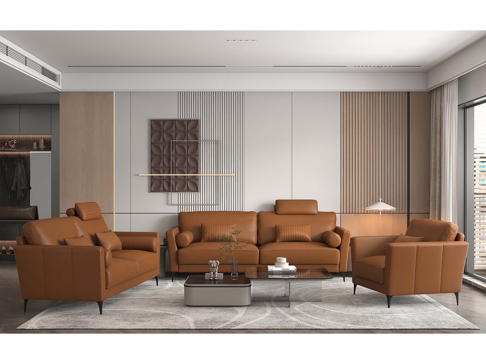 Tussio Tan Loveseat w/5 Pillows - Ornate Home