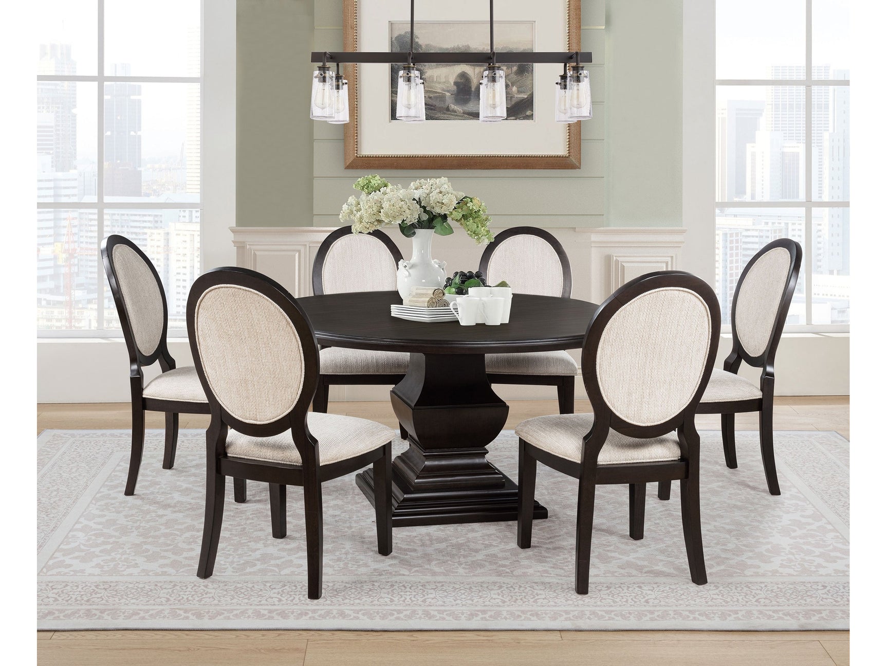 Twyla Dark Cocoa 7-piece Round Wood Dining Room Table Set - Ornate Home
