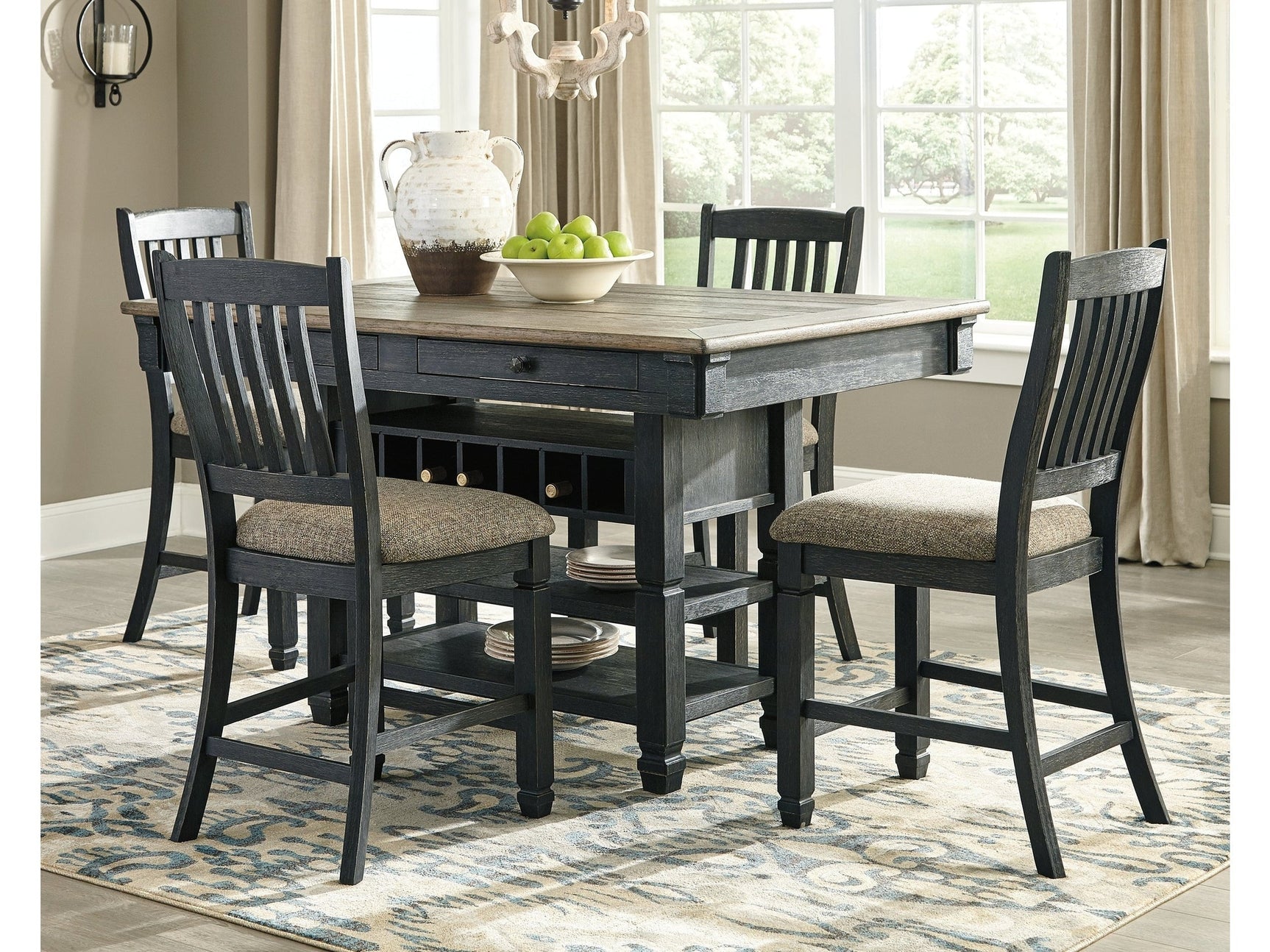 Tyler Creek Black/Gray Counter Height Dining Table with 4 Barstools (Online Special Price) - Ornate Home