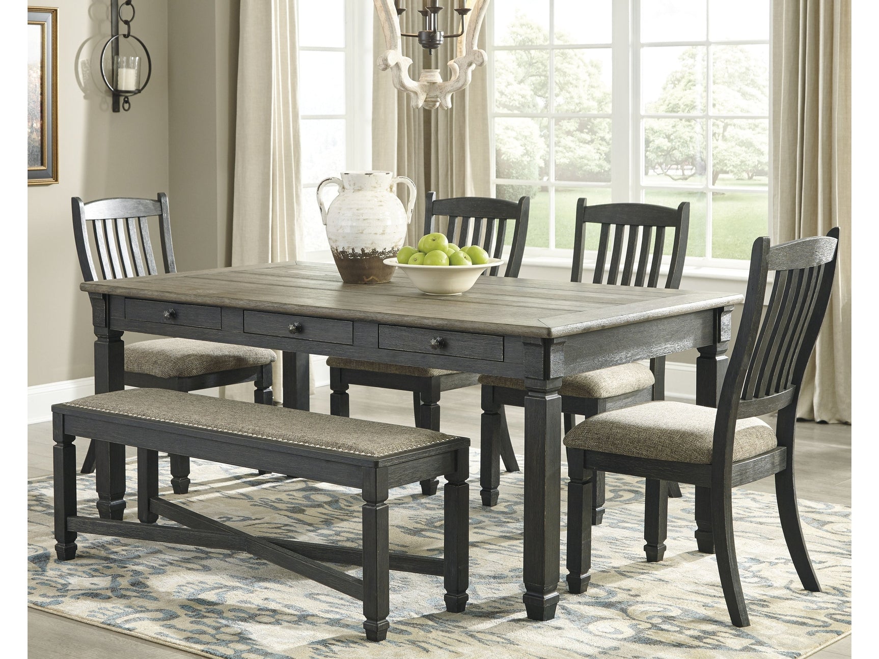 Tyler Creek Black/Gray Dining Table, 4 Chairs and Bench (Online Special Price) - Ornate Home
