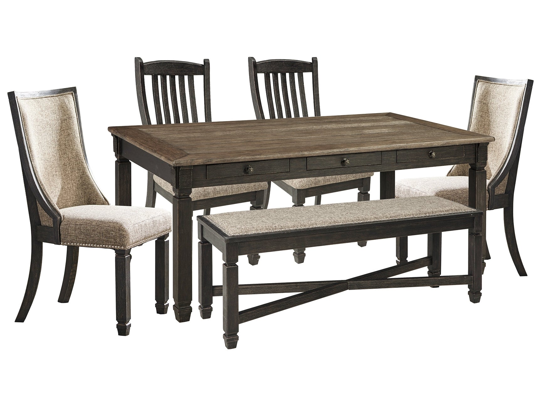 Tyler Creek Black/Gray Dining Table with 4 Chairs and Bench (Online Special Price) - Ornate Home