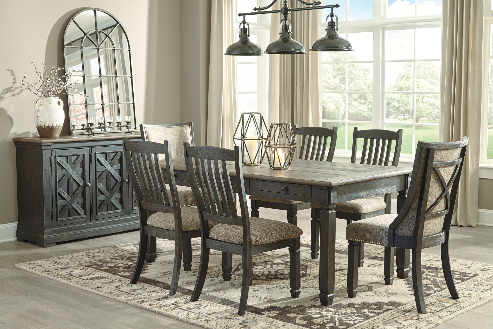 Tyler Creek Black/Gray Dining Table with 6 Chairs with Server - Ornate Home