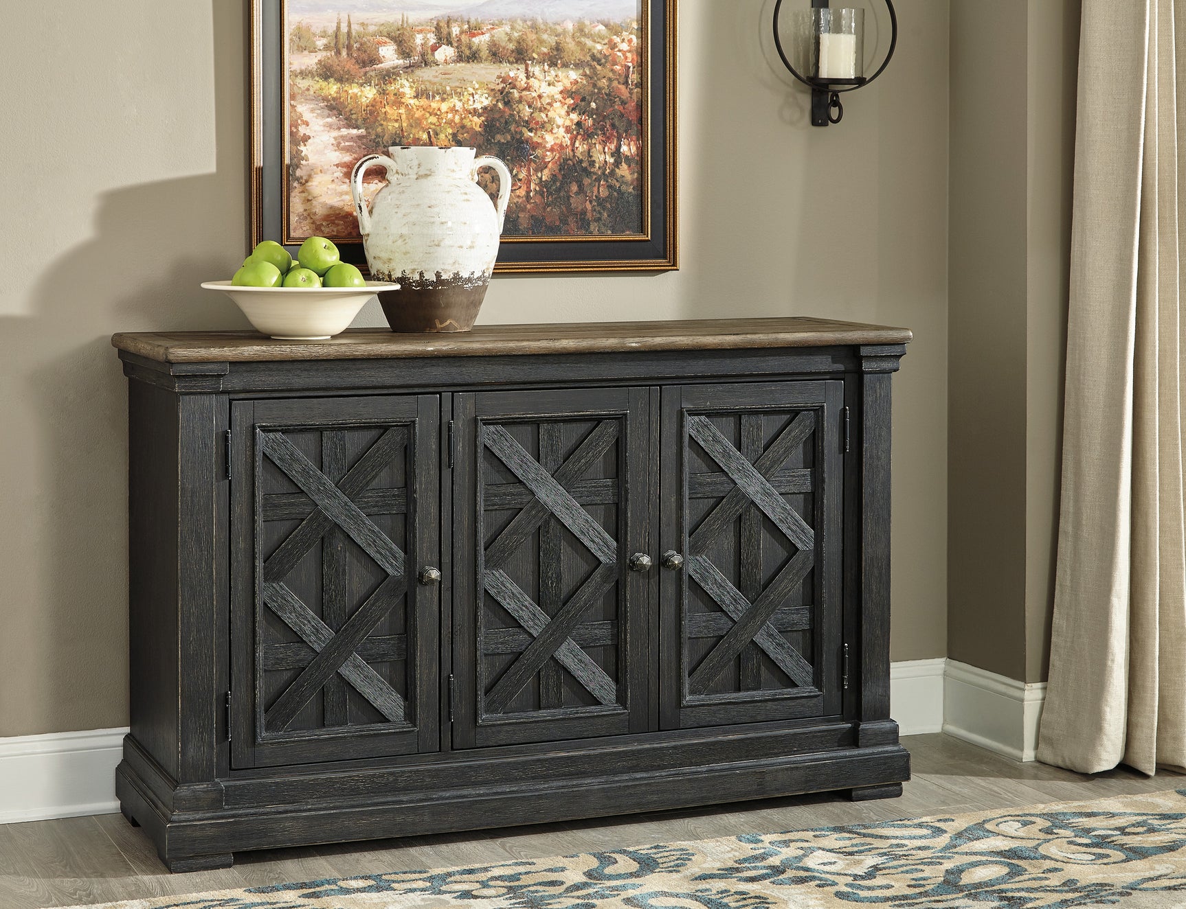 Tyler Creek Black/Grayish Brown Counter Height Dining Table and 4 Barstools with Server - Ornate Home