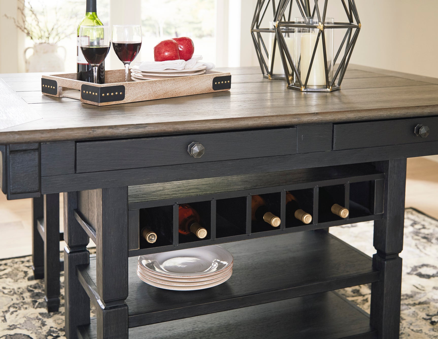 Tyler Creek Black/Grayish Brown Counter Height Dining Table and 4 Barstools with Server - Ornate Home