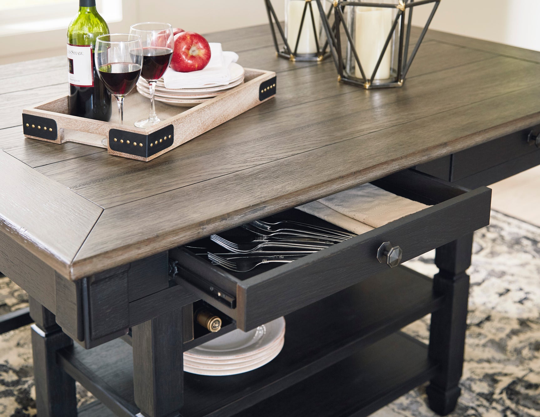 Tyler Creek Black/Grayish Brown Counter Height Dining Table and 4 Barstools with Server - Ornate Home
