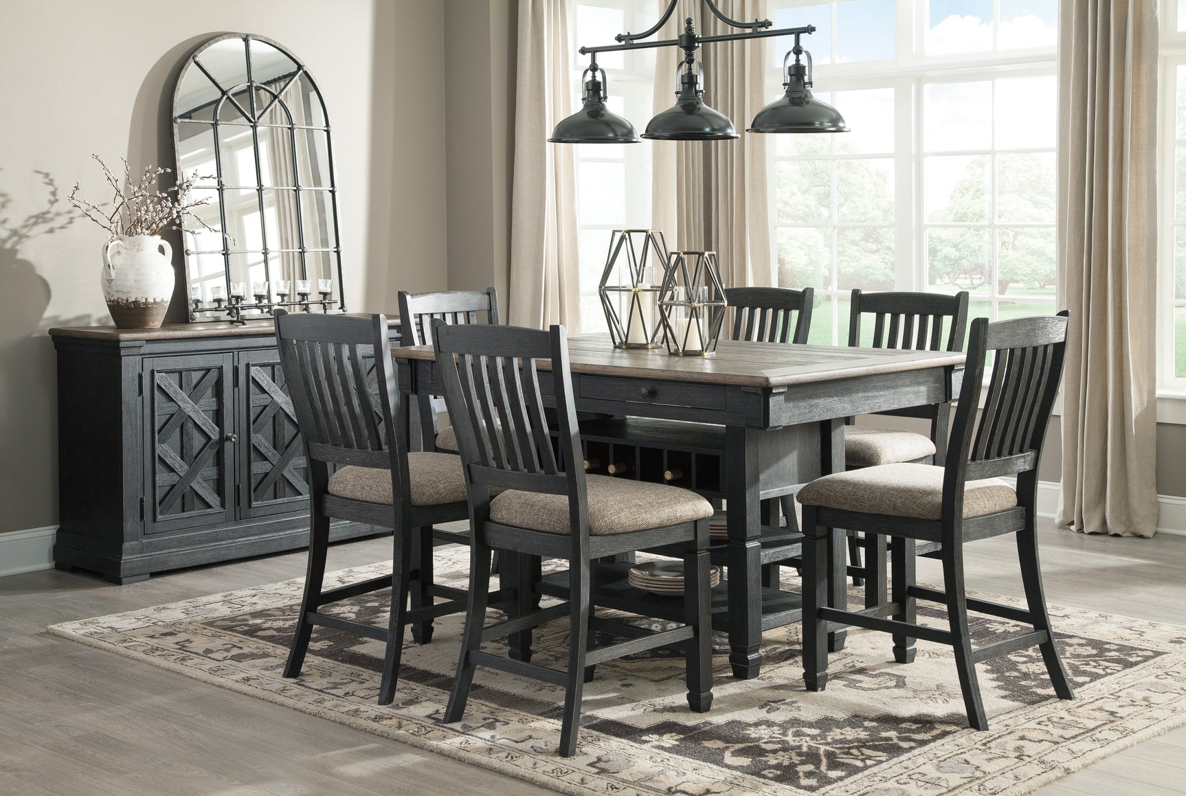 Tyler Creek Black/Grayish Brown Counter Height Dining Table and 6 Barstools with Server (Online Special Price) - Ornate Home