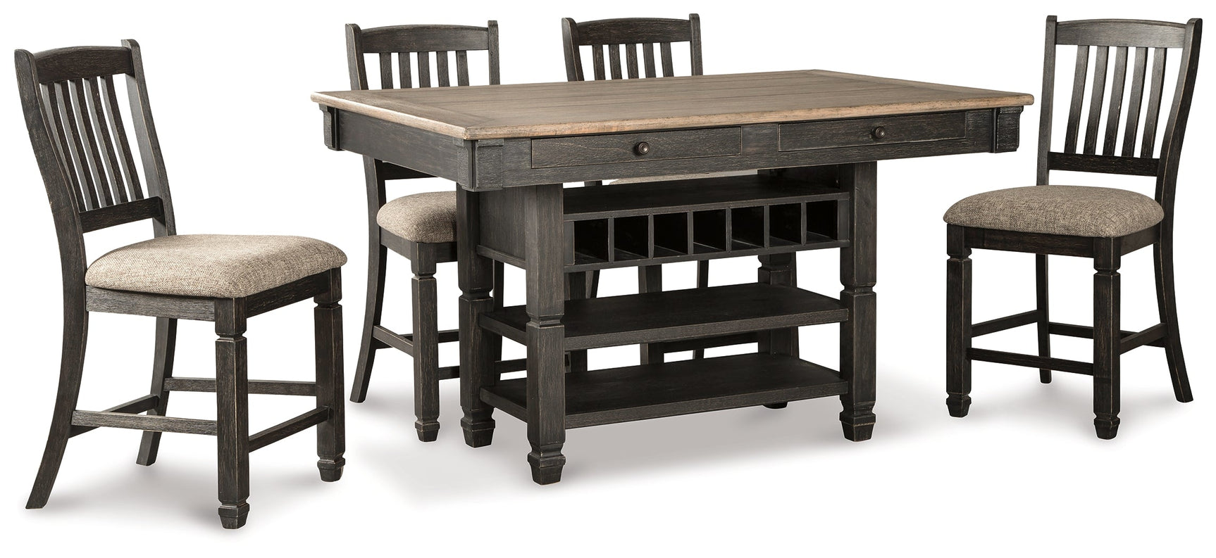 Tyler Creek Black/Grayish Brown Counter Height Table with 4 Barstools, Server and Display Cabinet (Online Special Price) - Ornate Home