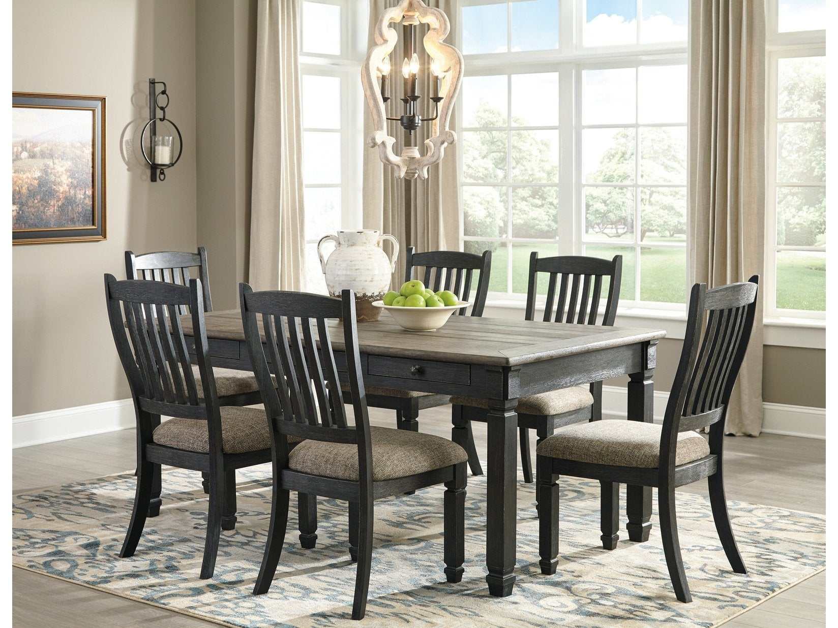 Tyler Creek Black/Grayish Brown Dining Table and 6 Chairs - Ornate Home