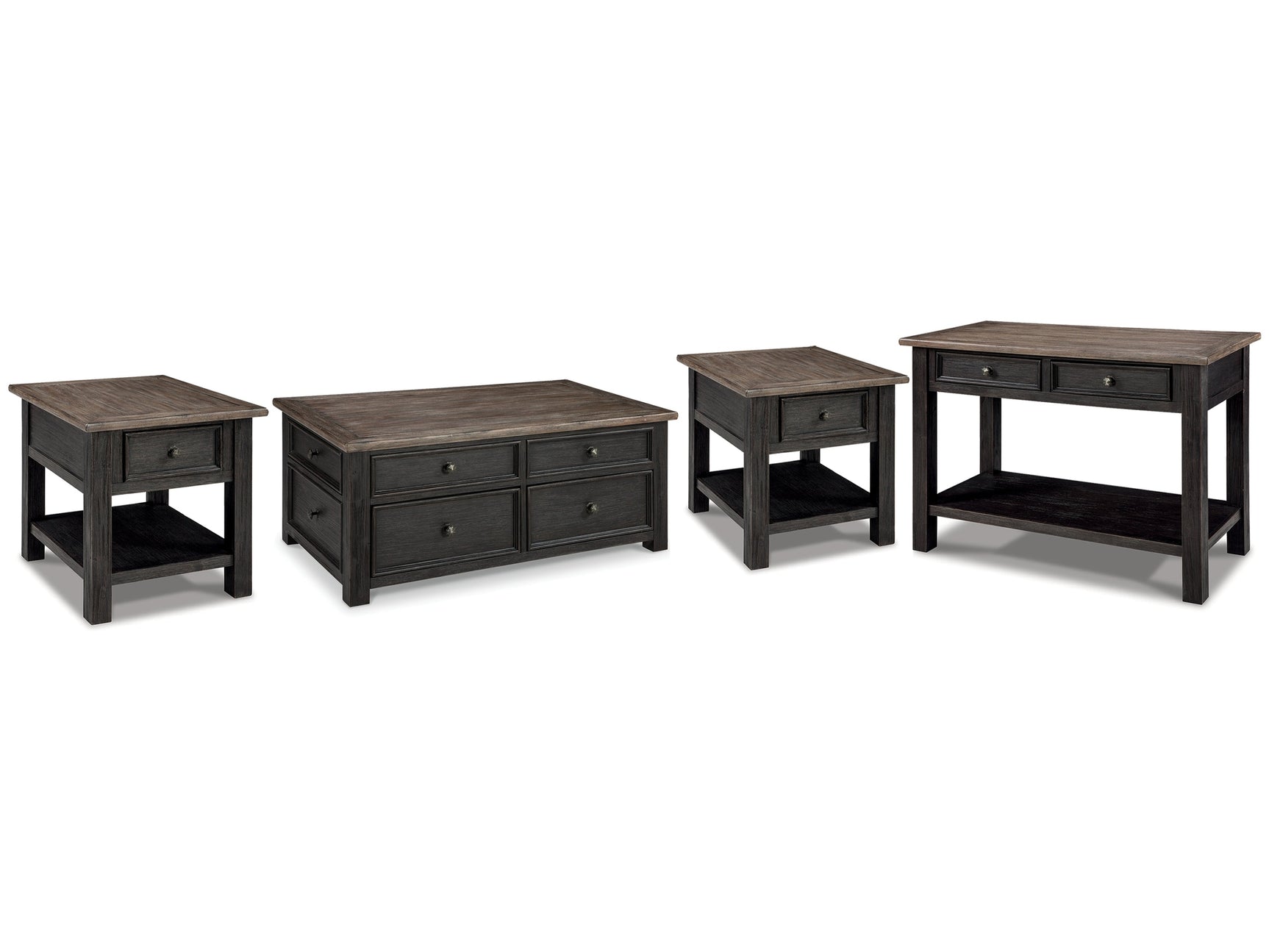 Tyler Creek Grayish Brown/Black Coffee Table and 2 End Tables with Console - Ornate Home