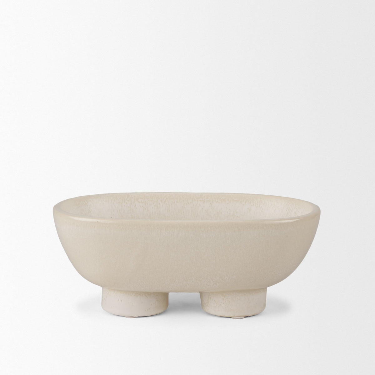 Tyren Cream Glazed Decorative Oblong Ceramic Bowl - Ornate Home