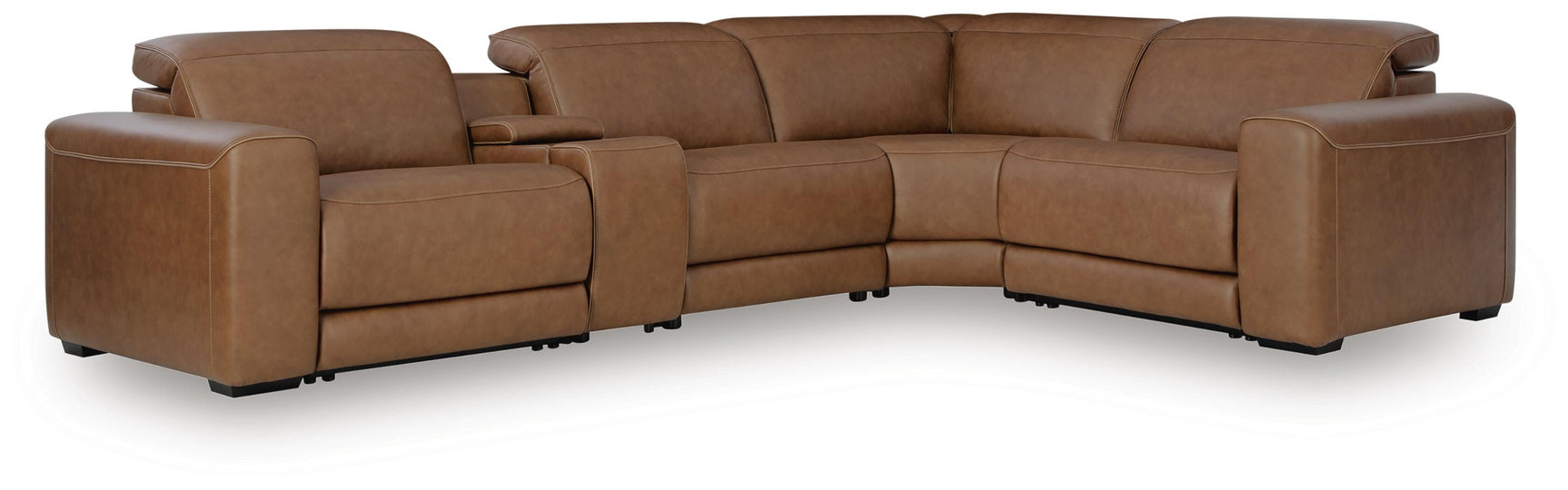 Rally-Up Caramel 5-Piece Power Reclining Sectional with Console and Wedge (Online Special Price)
