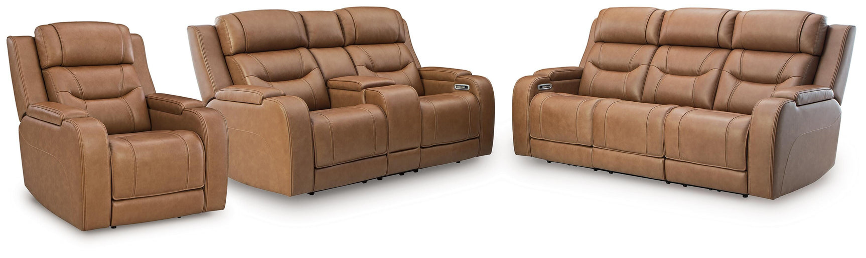 Knightington Caramel Power Reclining Sofa, Loveseat and Recliner (Online Special Price)